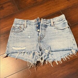 Levi's Light Blue Frayed Jean Shorts